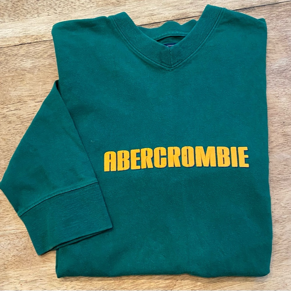 Abercrombie Boy’s Sz Medium Emerald Green Cotton Long Sleeve Graphic‎ Pullover